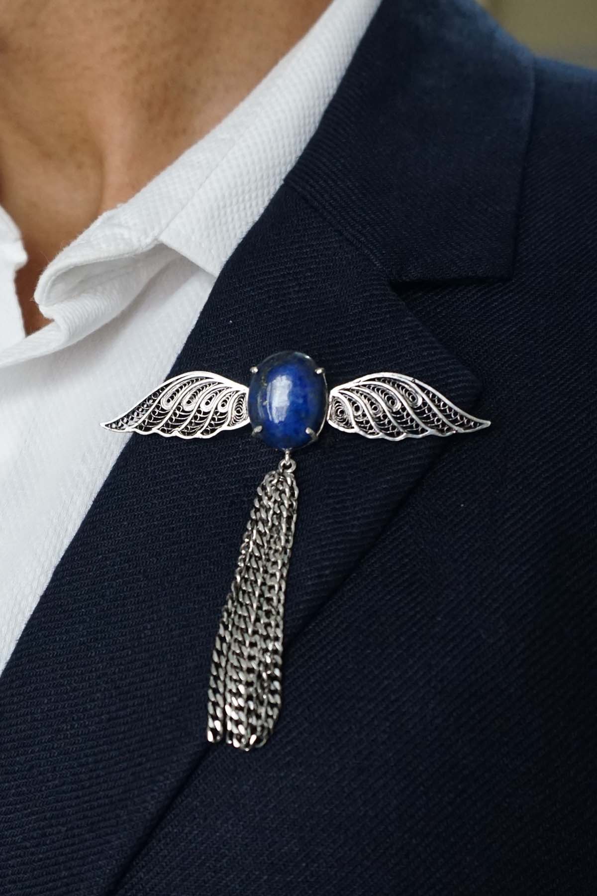 Buy Lapiz Lazuli Wing Brooch Online